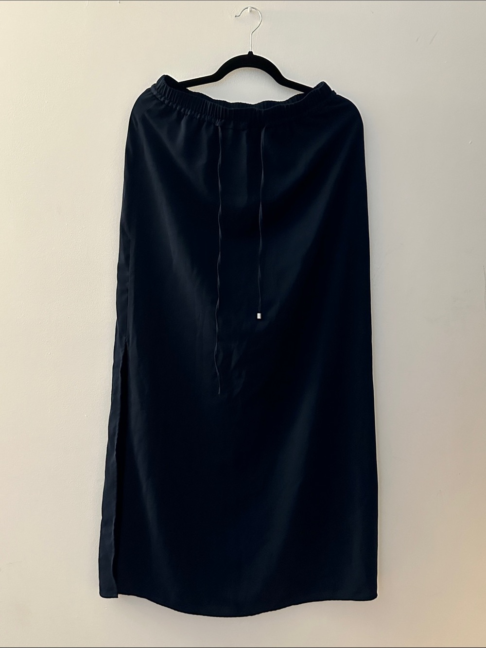 Navy Drawstring Midi Skirt with Slits